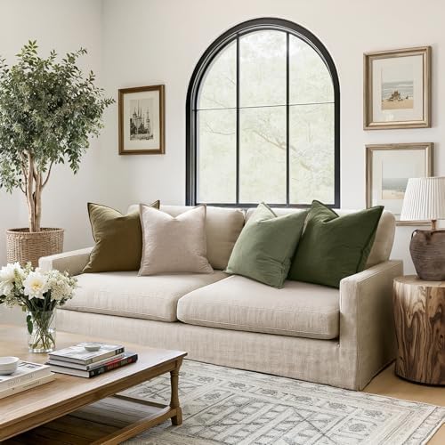 MIULEE Green and White Boho Linen Pillow Covers 20x20 Inch Pack of 4 - Image 4