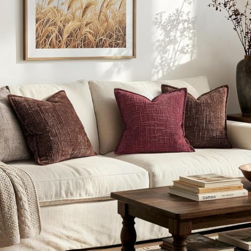 MIULEE Slubby Textured Decorative Throw Pillow Covers Burgundy 20x20 - Image 6