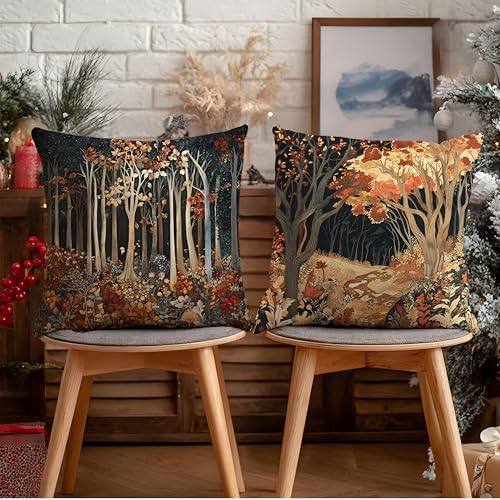 Rustic William Morris Inspired Autumn Forest Decor Throw Pillow Covers 18x18 - Image 5