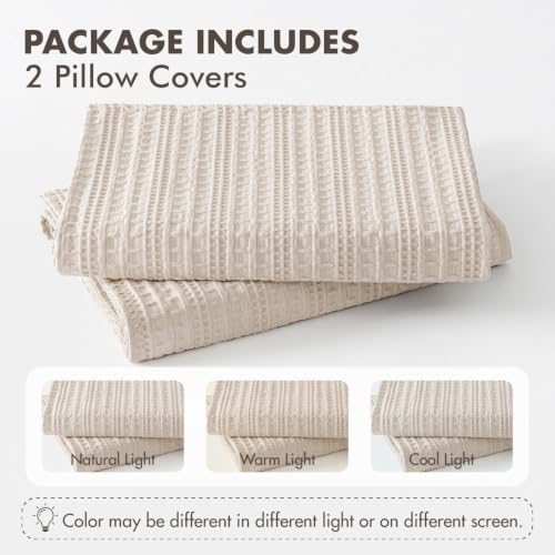 Decorative Waffle Euro Sham Pillow Covers 26x26 Cream 2 Pack - Image 7
