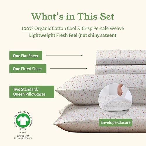 California Design Den 100% Organic Cotton Full Sheets, Floral Print - Image 5