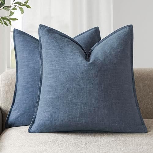 Foindtower Linen Solid Decorative Throw Pillow Covers 26x26 Inch Dark Blue by Foindtower