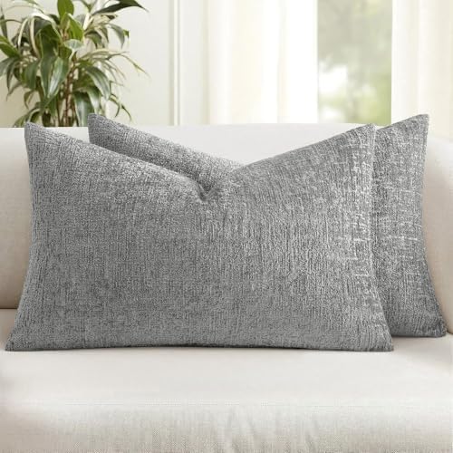 MIULEE Couch Pillow Covers Textured Chenille Home Decor 12x20 Medium Grey by MIULEE