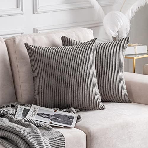 Home Brilliant Grey Pillow Covers 22x22 Soft Corduroy Square Decorative Throw by HomeBrilliant