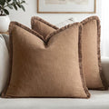 MIULEE Linen Fringe Decorative Fall Euro Throw Pillow Covers Brown 28x28 by MIULEE