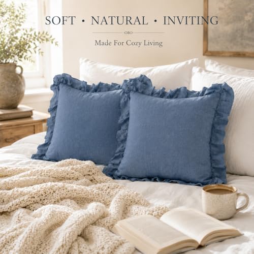 JoraLion Ruffled Throw Pillow Cover 20x20 Solid Dark Blue - Image 5