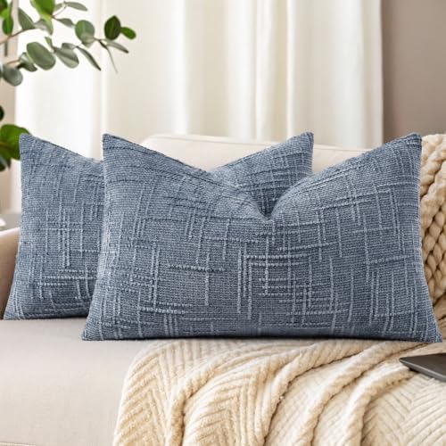 decorUhome Textured Chenille Throw Pillow Covers 12x20 Set of 2 Grey Blue by decorUhome
