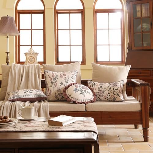 ISAENNE Designer Vintage Linen Throw Pillow Cover, Diameter 16"-Helena D - Image 3