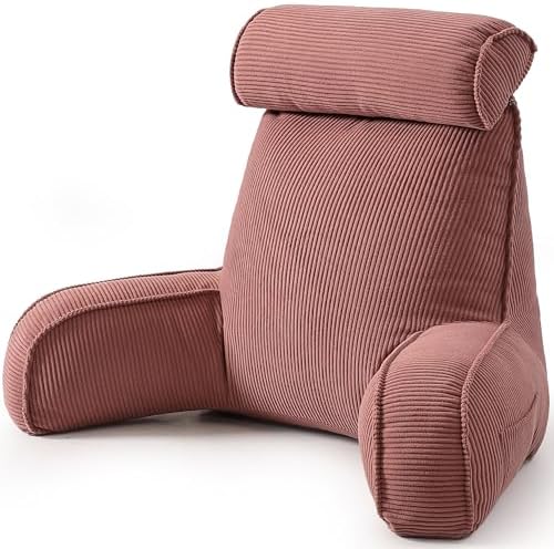 Corduroy Reading Pillow with Arms & Detachable Neck Roll, Bed Rest Back Support by Ailuteie