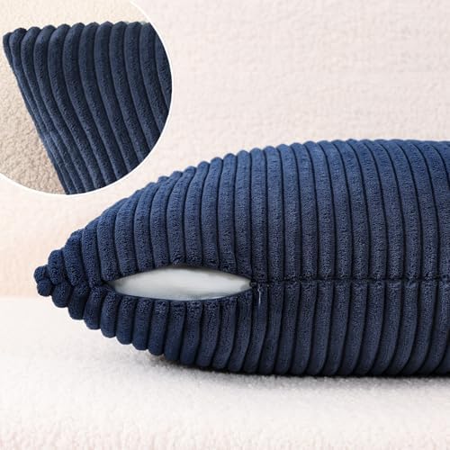 Mecatny Corduroy Decorative Throw Pillow Covers 16x16 Set of 2 Deep Blue - Image 5