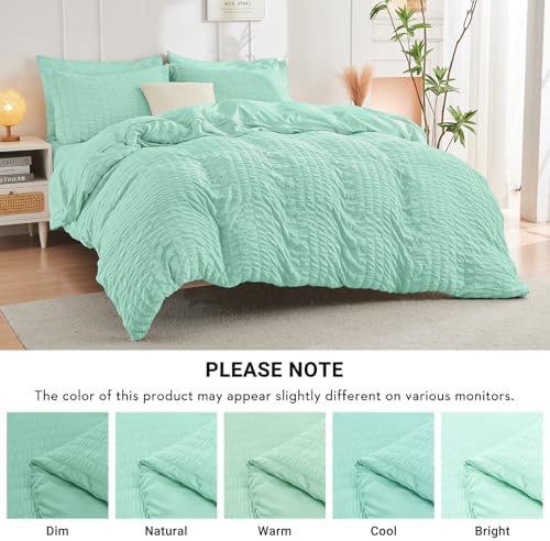 HYMOKEGE Mint Green Full Size Comforter Sets Seersucker 7 Pieces, All Season - Image 5