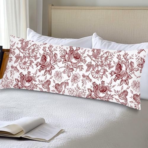 Red and White Porcelain Floral Body Pillow Cover 20x54 Long Pillow Case by Unknown