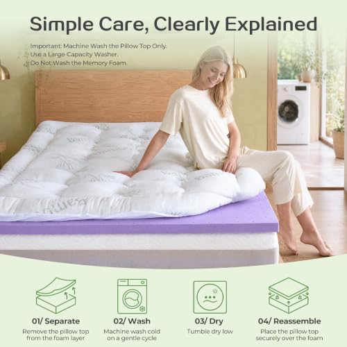 SINWEEK 4 Inch Dual Layer Mattress Topper, Cooling Memory Foam & Soft Pillow - Image 7