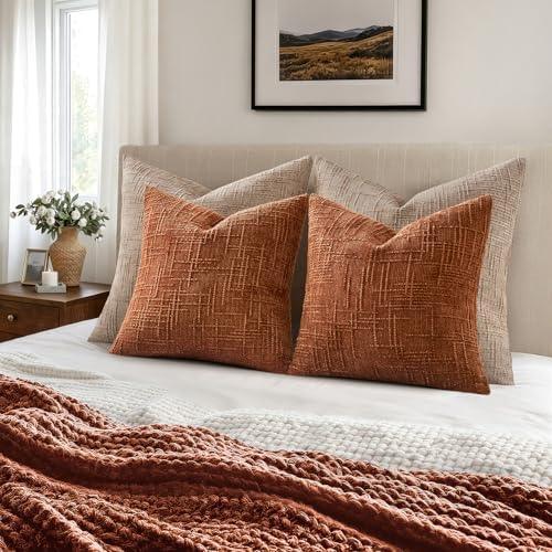 MIULEE Chenille Textured Fall Throw Pillow Covers Burnt Orange 20x20 - Image 5