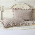 Mywinlle Taupe/White Plaid Gingham Ruffle Pillow Covers Standard Size by Mywinlle