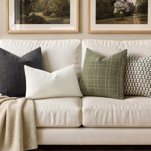 MIULEE Linen Plaid Pillow Covers Decorative 20x20 Sage Green - Image 3