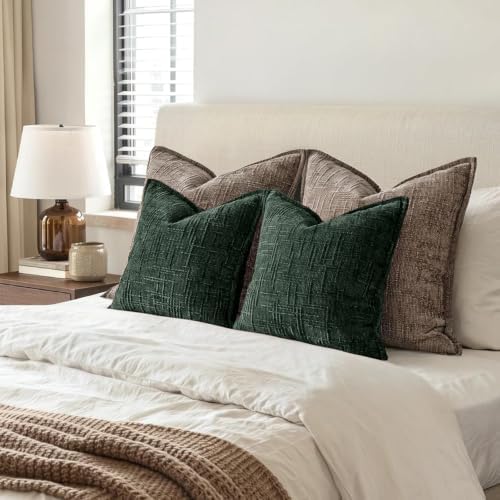 MIULEE Slubby Textured Decorative Throw Pillow Covers Dark Green 18x18 - Image 5
