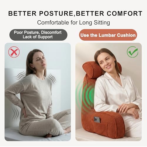 Pillow with Arms for Sitting Up in Bed, Reading Backrest Pillow, Corduroy Back - Image 5