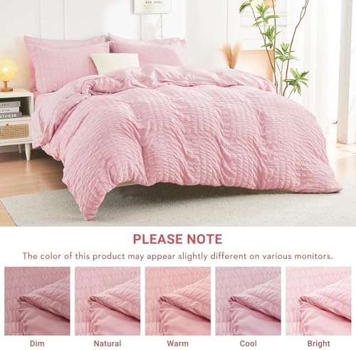 HYMOKEGE Pink King Size Comforter Set Seersucker 7 Pieces, All Season Luxury - Image 6