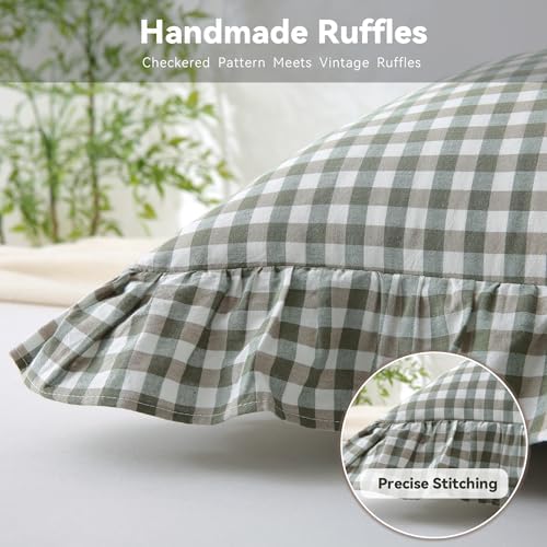 Gingham Ruffled Throw Pillow Covers 24x24 Inch Sage Green 2 Pack - Image 5