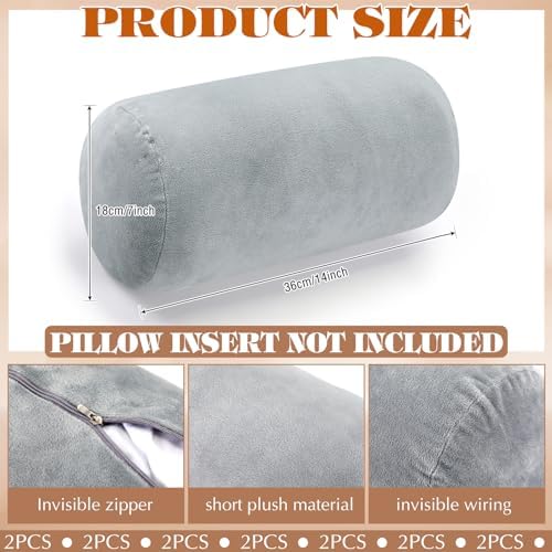 Newwiee 2 Pcs Neck Roll Pillow Case, 14 X 7 Inch Short Plush Gray - Image 2