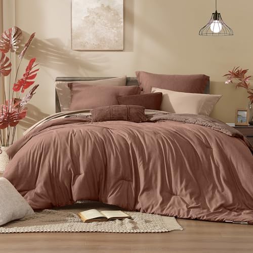 Monbix Oversized Queen Comforter Set 7 Pieces Terracotta Bed in a Bag by Monbix