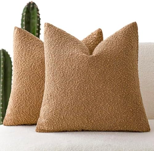 Foindtower Decorative Textured Boucle Throw Pillow Cover 26x26 Rust Tobacco by Foindtower