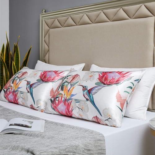 MR&HM Satin Pillowcase 2 Pack, Queen Size 20"x30", Floral Bird - Image 5