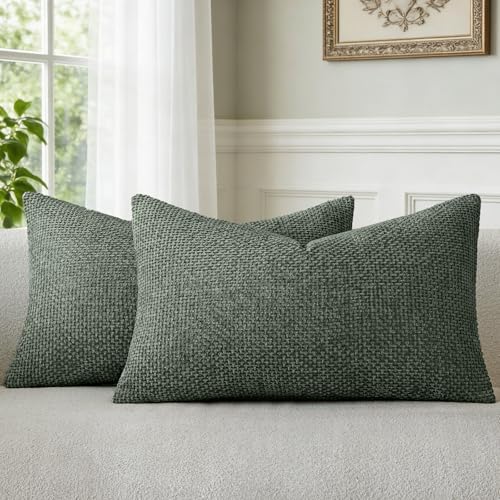 a moment Christmas Dark Green Chenille Throw Pillow Covers 12x20 Inch Pack of 2 by amoment