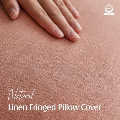 Foindtower Boho Linen Fringe Lumbar Throw Pillow Covers 12×20 Coral Pink - Image 2