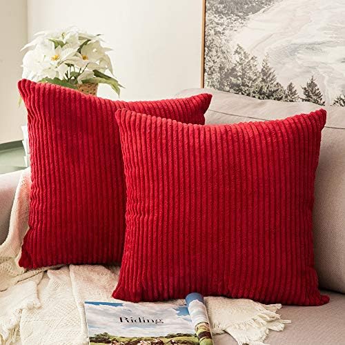 MIULEE Soft Corduroy Throw Pillow Covers Set of 2 18x18 Christmas Red by MIULEE