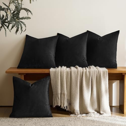 GIGIZAZA Pack of 4 Black Decorative Velvet Pillow Covers 18x18 - Image 2