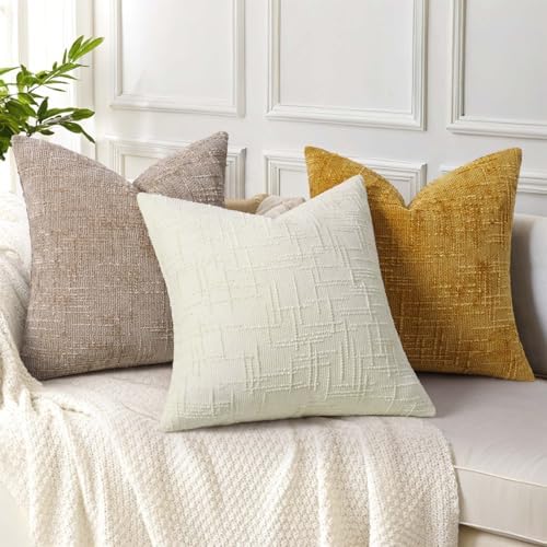 decorUhome Textured Chenille Throw Pillow Covers 22x22 Set of 2 Cream White - Image 4