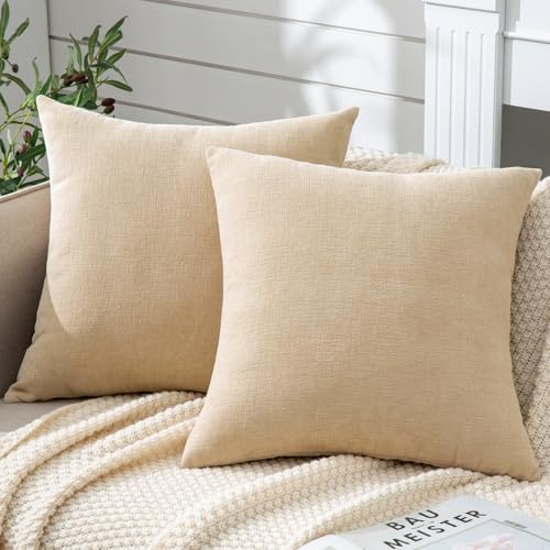 GAWAMAY Beige Chenille Throw Pillow Covers 18x18 Set of 2 by GAWAMAY