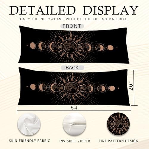 Mystical Boho Moon Phases Body Pillow Covers 20x54, Witchy Celestial Sun and - Image 6