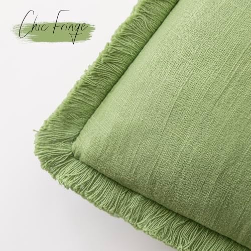 Foindtower Decorative Linen Fringe Throw Pillow Covers 24×24 Lime Green - Image 3