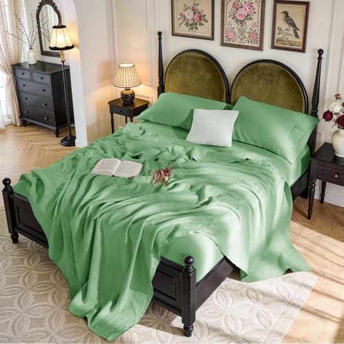 SONORO KATE 100% French Linen Cal King Size Sheets Set, Natural Flax Bedding by SONOROKATE