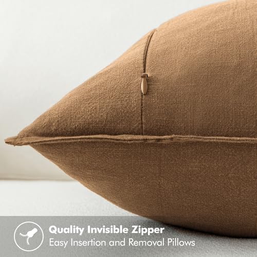 MIULEE Decorative Linen Pillow Covers 20x20 Inch Brown - Image 3