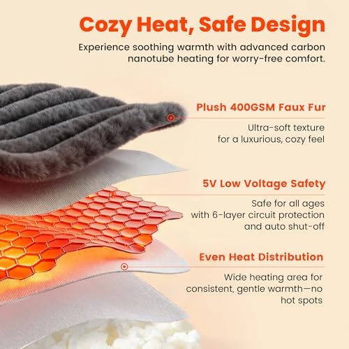 Amélie Home Heated Faux Fur Reading Pillow 3 Temperature Backrest - Image 6
