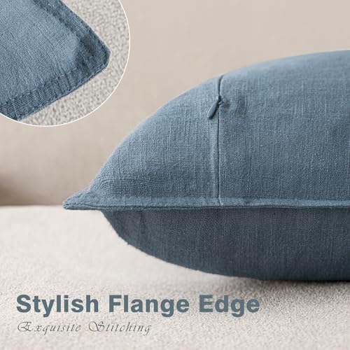 Foindtower Linen Solid Decorative Throw Pillow Covers 24x24 Inch Misty Blue - Image 3