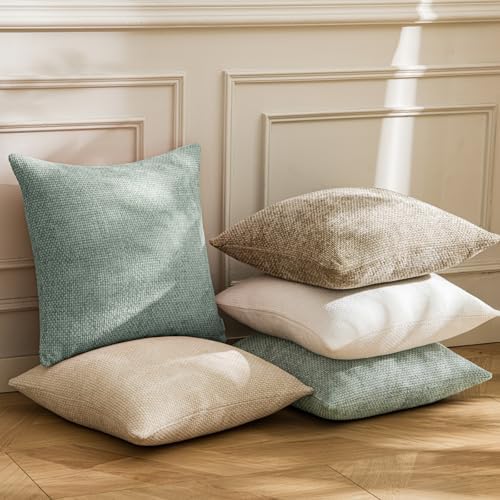 a moment Light Green Chenille Throw Pillow Covers 18x18 Inch Pack of 2 Modern - Image 5