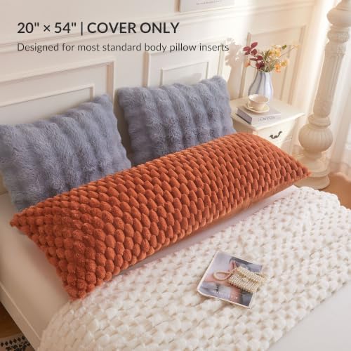 XeGe Bubble Faux Rabbit Fur Decorative Body Pillow Cover 20x54 Burnt Orange - Image 3