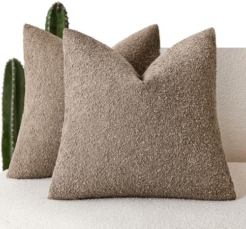 Foindtower Decorative Textured Boucle Throw Pillow Covers 20x20 Light Brown by Foindtower