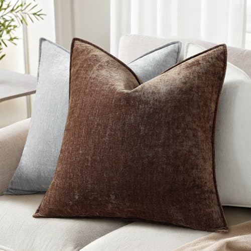 decorUhome Chenille Dark Brown Velvet Throw Pillow Covers 22x22 Set of 2 - Image 3