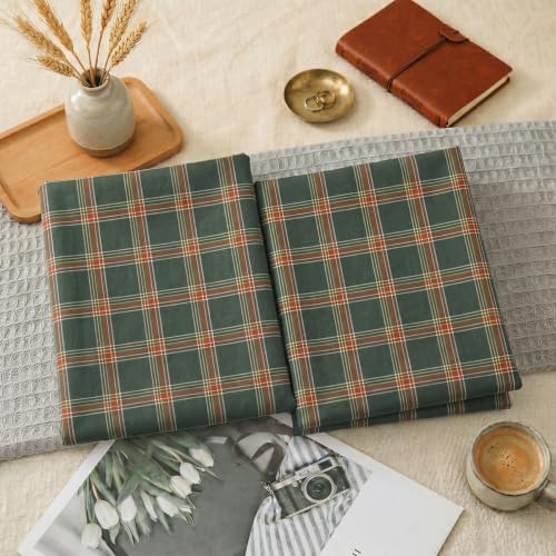 Merryword 100% Cotton Pillow Cases, King Size, Washed Cotton Deep Green Plaid - Image 5