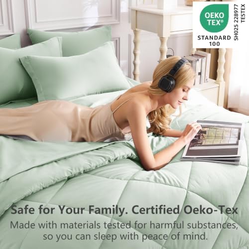 CozyLux King Comforter Set 102"x90" Sage Green - Image 3
