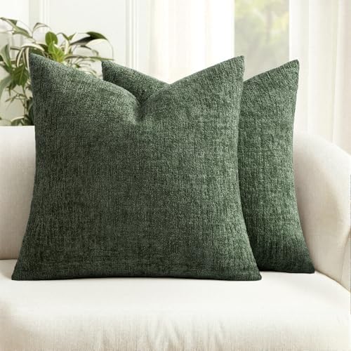 MIULEE Couch Pillow Covers Textured Chenille Home Decor 18x18 Olive Green by MIULEE