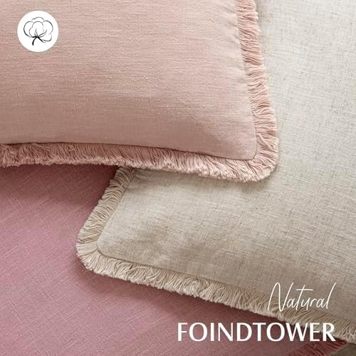 Foindtower Decorative Linen Fringe Throw Pillow Covers 26×26 Inch, Rose Pink - Image 4