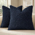 decorUhome Sherpa Decorative Throw Pillow Covers 16x16 Set of 2 Navy Blue by decorUhome