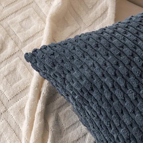 Set of 4 Navy White Taupe Decorative Throw Pillow Covers 12x20 Inch Corduroy - Image 6